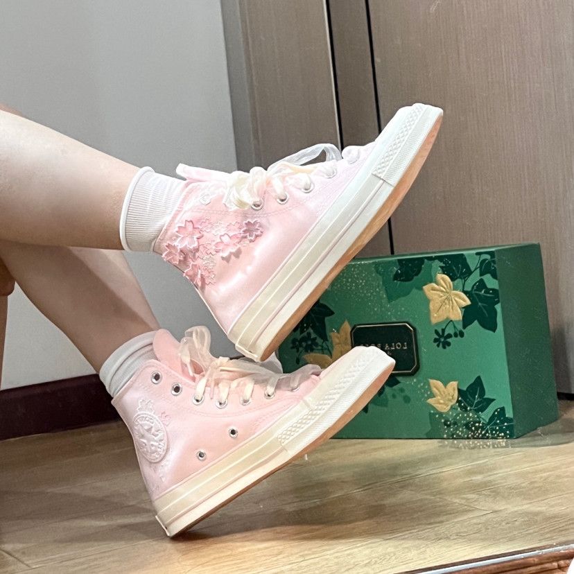 Embroidery Lace - Sepatu Kanvas Bordir Wanita Cherry Pink,