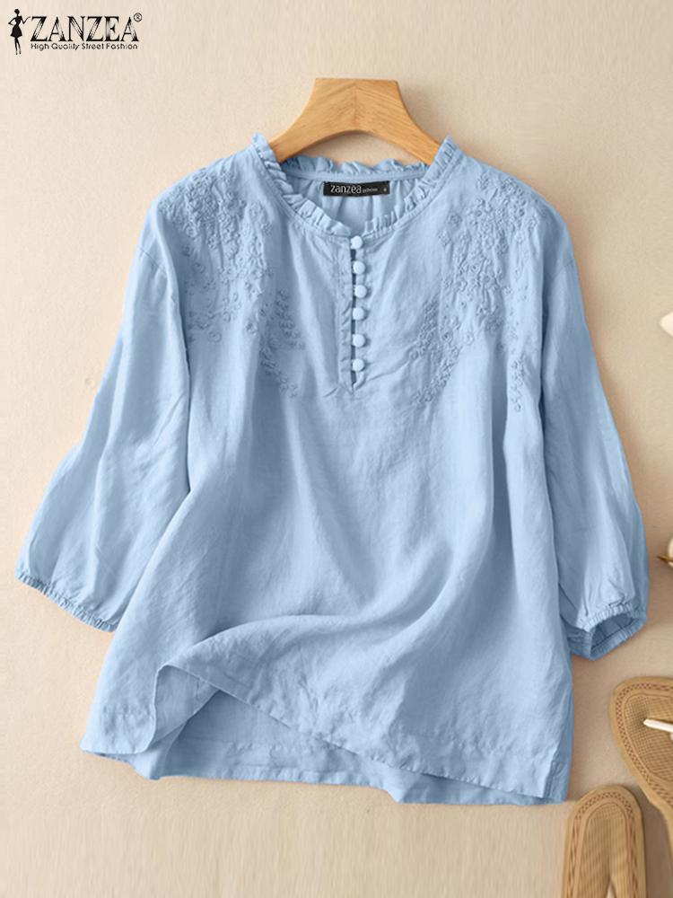 Embroidery Service - ZANZEA blus kerja Wanita Kasual, kemeja
