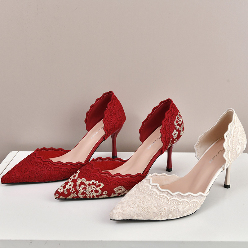 Embroidery Lace - Sepatu Pengantin Wanita Hak Tinggi Bordir