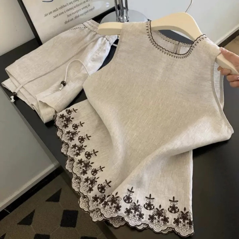 Embroidery Vest - Setelan Dua Potong Wanita Musim Panas,