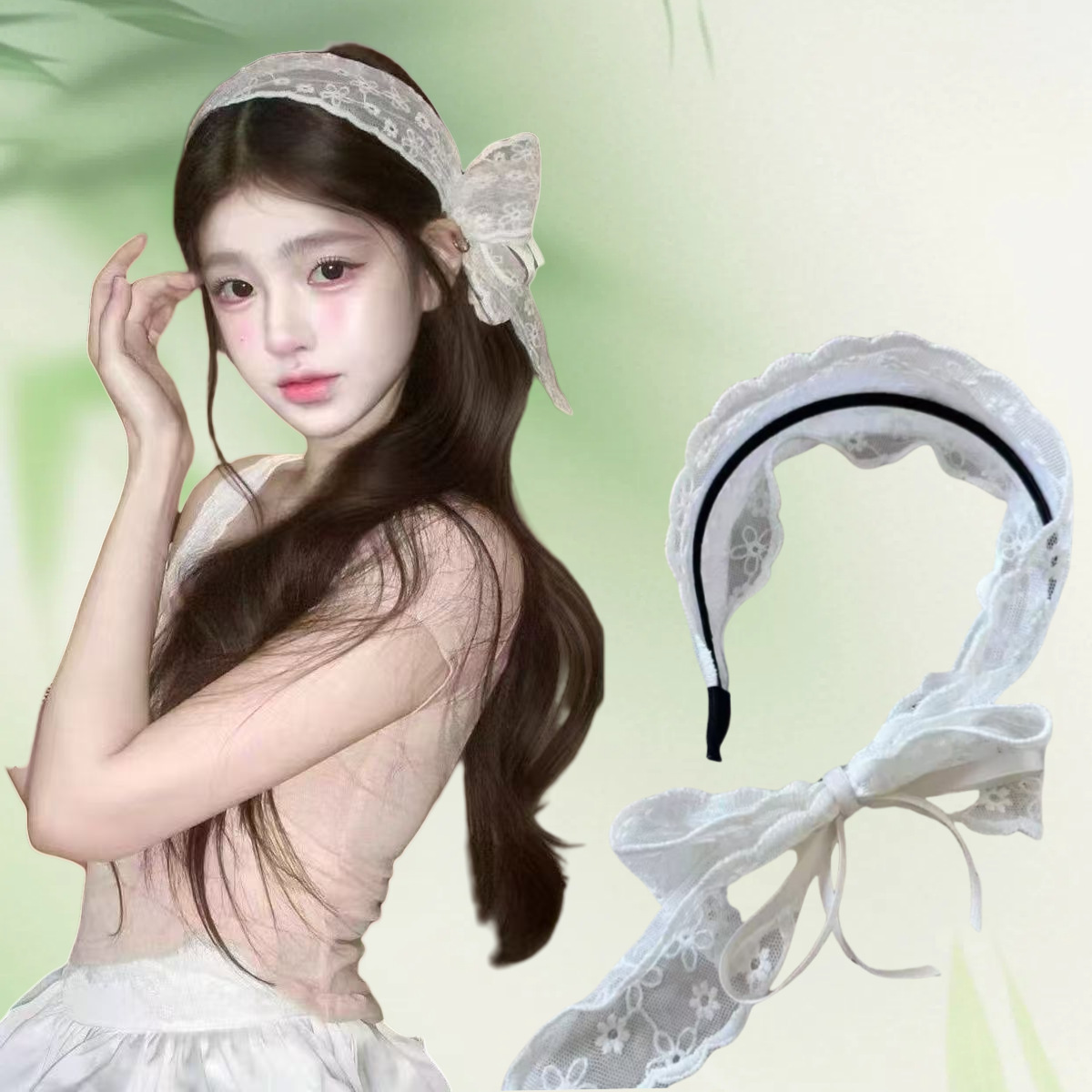 Embroidery Ribbon - Ikat Rambut Vintage Bergaya Pastoral dengan