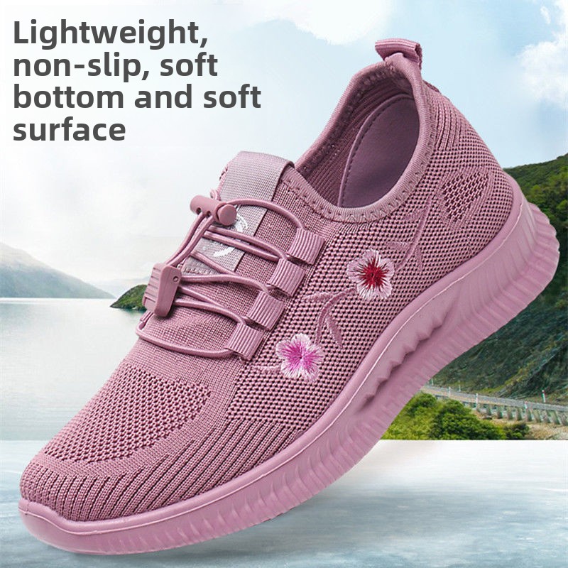 Embroidery Lace - Sepatu kets jaring bordir bunga wanita,