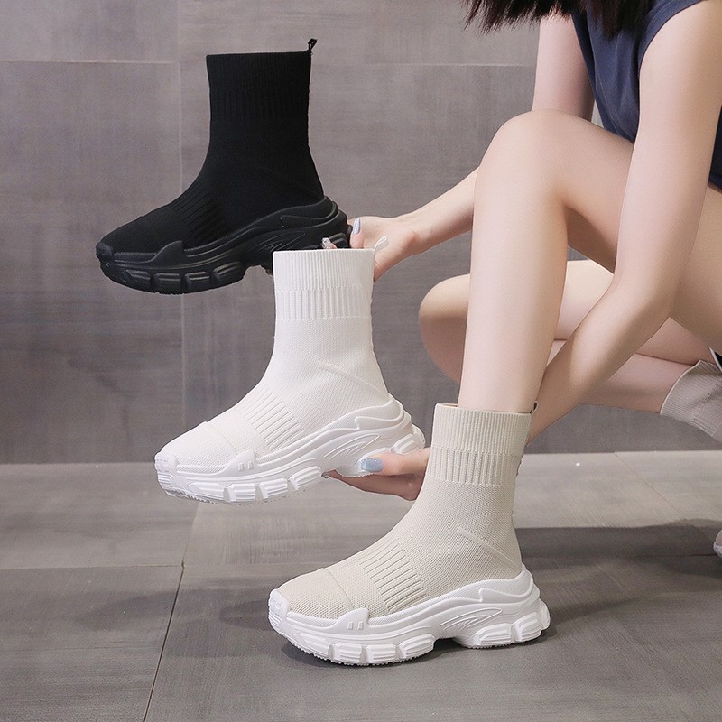 Embroidery Lace - Sepatu bot wanita C1158, kaus kaki
