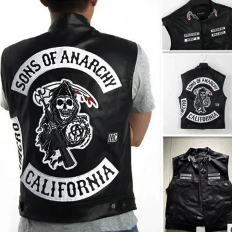 Embroidery Garments - ABC123Leather Jaket Tanpa Lengan Kostum Cosplay