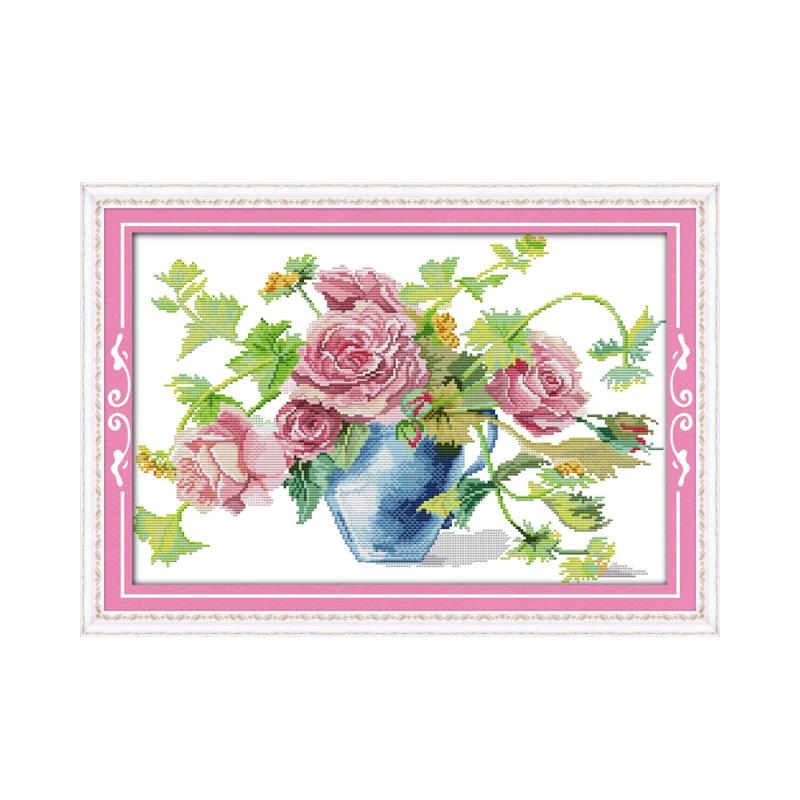 Embroidery Rose Stitch - Blossom Roses Cross Stitch Kit Bunga