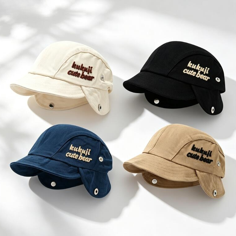 Embroidery Letter - Topi Bayi Berpenutup Telinga Musim Gugur