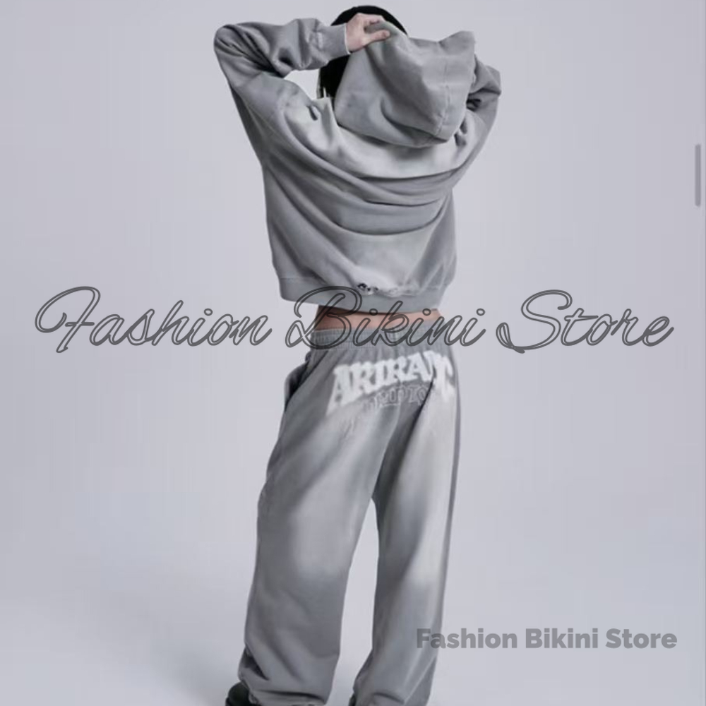 Embroidery Garments - Hoodie Retro Abu-abu Baru dengan Bordir