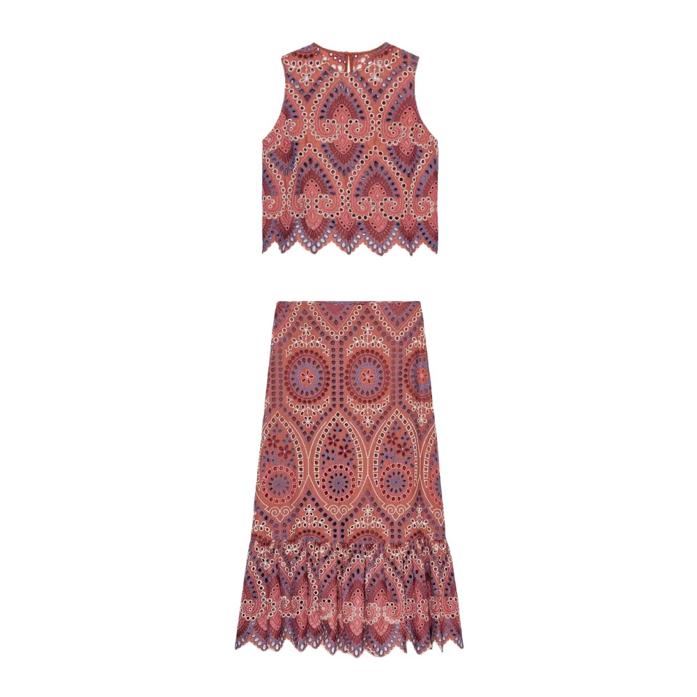 Embroidery Vest - Set atasan rompi & rok midi