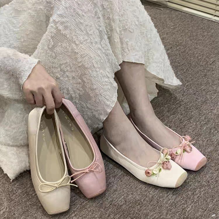 Sepatu Wanita Model Flats Bow  - Embroidery Lace ulasan dan harga
