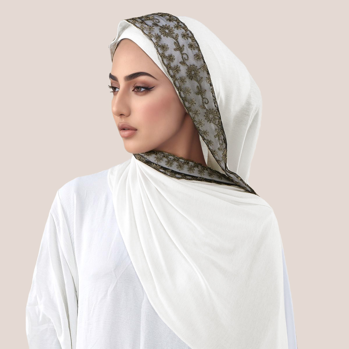 Hijab Muslim Jersey Katun Bord - Embroidery Lace ulasan dan harga