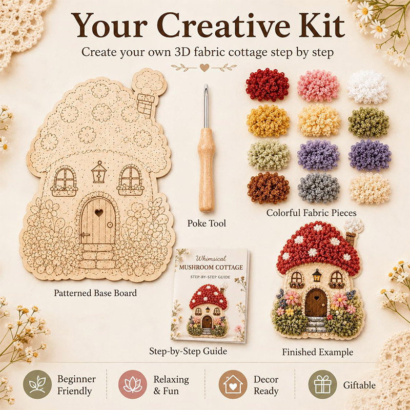 Kit DIY Seni Poke Rumah Jamur  - Embroidery Kit Set ulasan dan harga