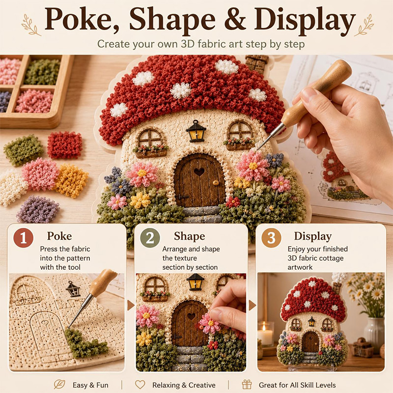 Kit DIY Seni Poke Rumah Jamur  - Embroidery Kit Set ulasan dan harga