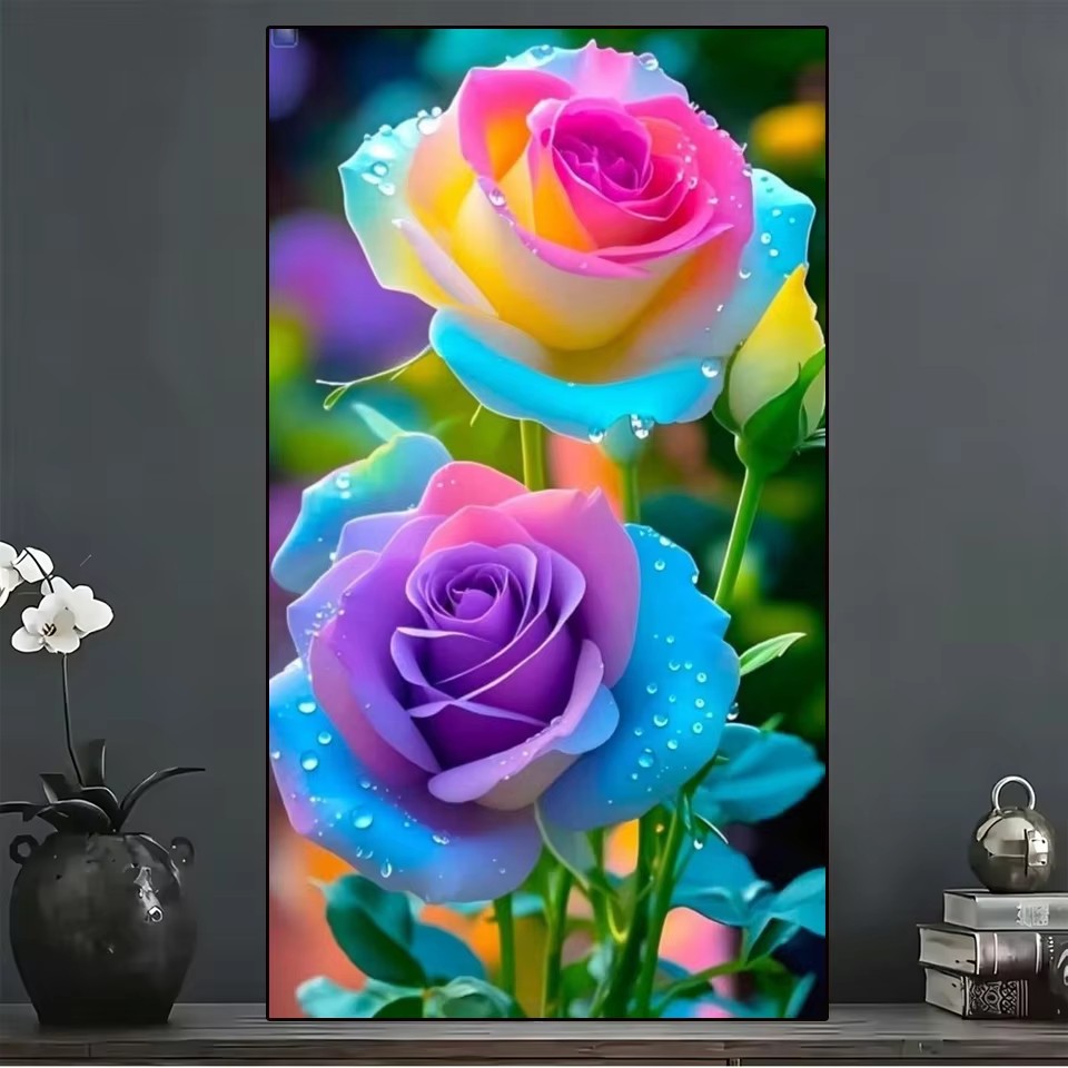 DIY Lukisan Berlian Persegi Pe - Embroidery Rose Stitch ulasan dan harga