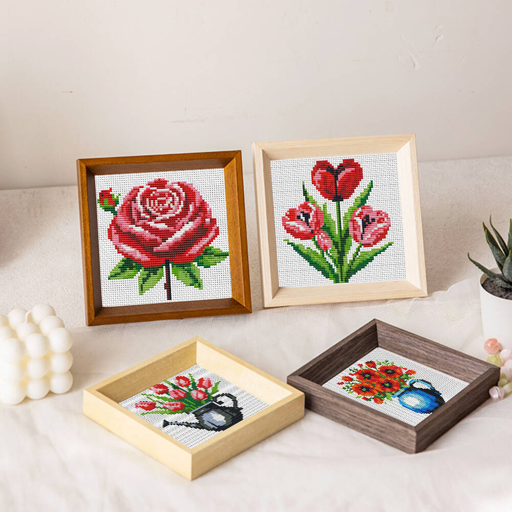 Evershine 8 Buah Pola Vas Bung - Embroidery Rose Stitch ulasan dan harga